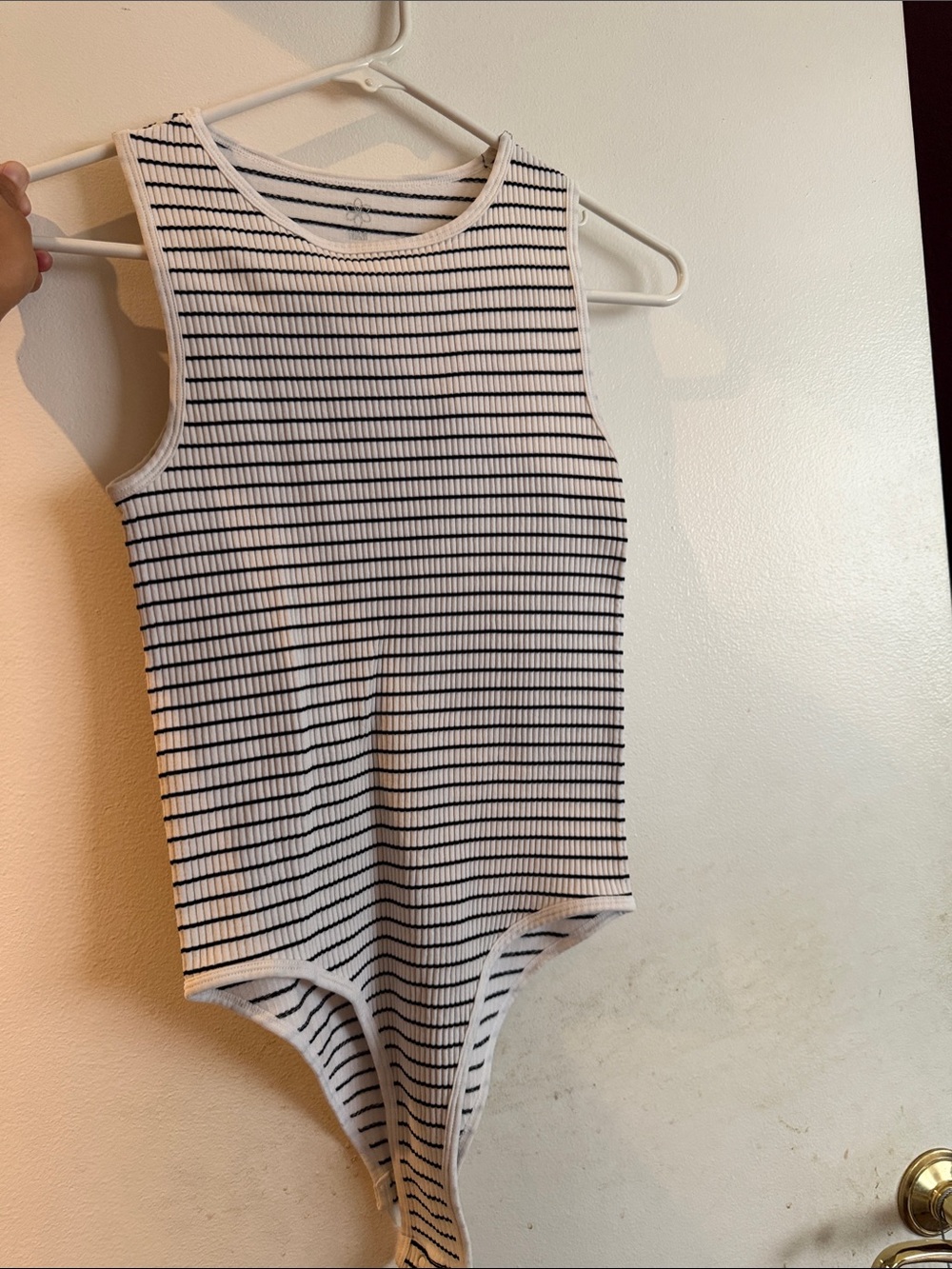 Aura Ribbed Sleeveless Striped One-Piece Bodysuit - White & Black